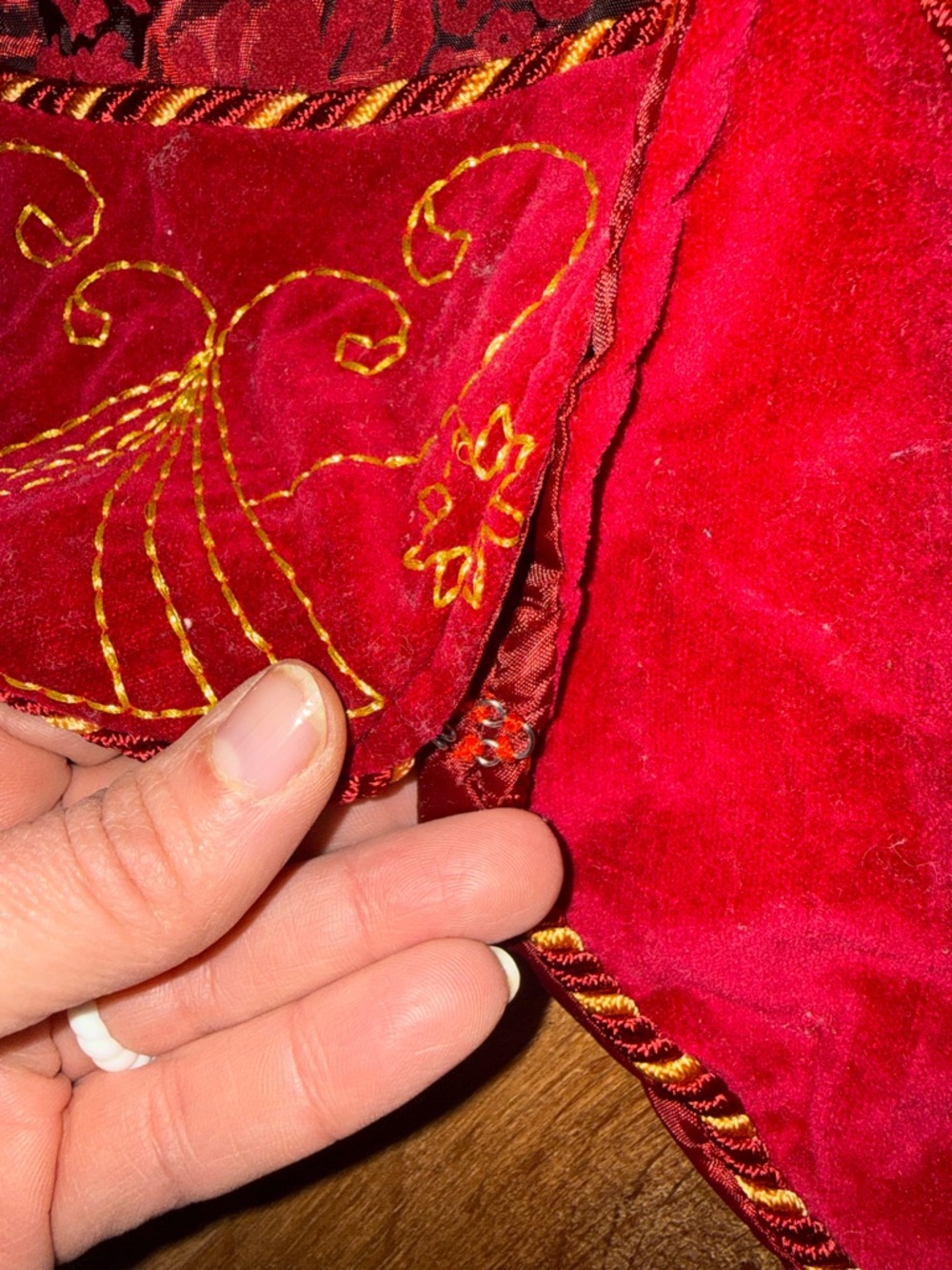 Embroidered Red Velvet Holiday Tree Skirt - Picture 6 of 7